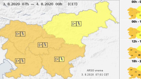 Danes in jutri pestro vremensko dogajanje. Oranžni alarm za zahodni del države.