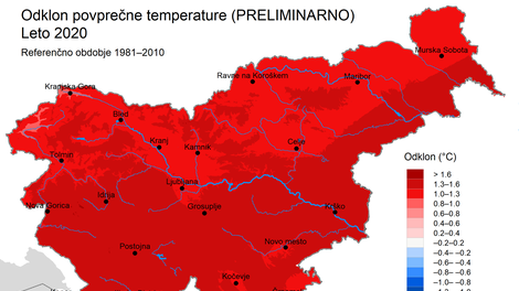 Leto 2020 je bilo v Sloveniji nadpovprečno toplo, povprečno namočeno in nadpovprečno osončeno