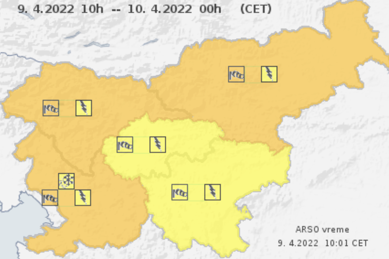 Oranžni alarm v večjem delu Slovenije: Vremenoslovci opozarjajo na močan veter (foto: Arso posnetek zaslona)