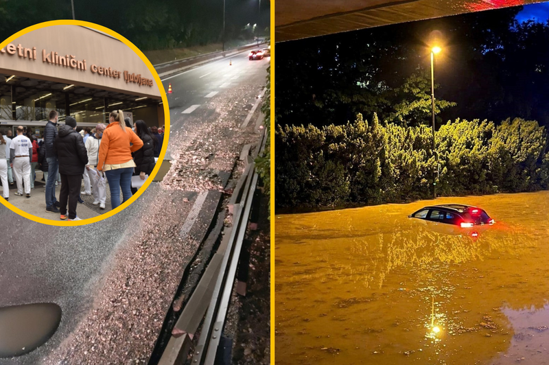 Grozljive posledice neurja: zalilo tudi bolnišnico (foto: Uredništvo/Bobo/Facebook Promet.si/fotomontaža)