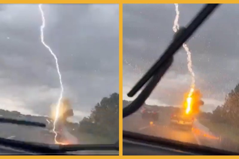 VIDEO: To je trenutek, ko je strela udarila v tovornjak (foto: Fotomontaža/Twitter/WFLA)