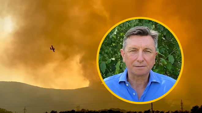 Kaj je ob obisku prizorišča katastrofalnega požara povedal Borut Pahor? (foto: Posnetek zaslona/Facebook/Samo Turel/Borut Pahor/fotomontaža)