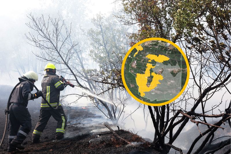 Požar na Krasu: pogorišče veliko kot 5500 nogometnih igrišč, pri gašenju sodelovalo za manjše mesto ljudi (foto: Bobo/Copernicus/fotomontaža)