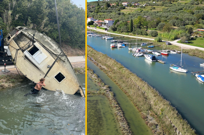 Iz Jernejevega kanala v Piranu so znova odstranili "zapuščena" plovila: koga krivijo? (foto: Facebook/Okolje Piran/fotomontaža)