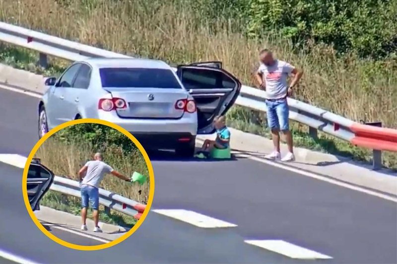 VIDEO: Smrtno nevarno početje - oče ustavil sredi slovenske avtoceste in otroka dal na kahlico (foto: Twitter/Dars/fotomontaža)