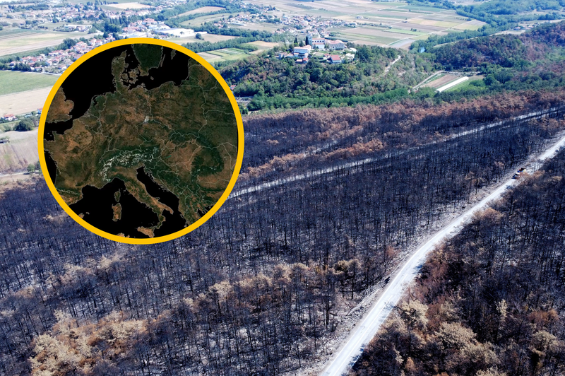 Katastrofalne posledice letošnje suše vidne celo iz vesolja (foto: Bobo/Twitter/CopernicusEU/fotomontaža)