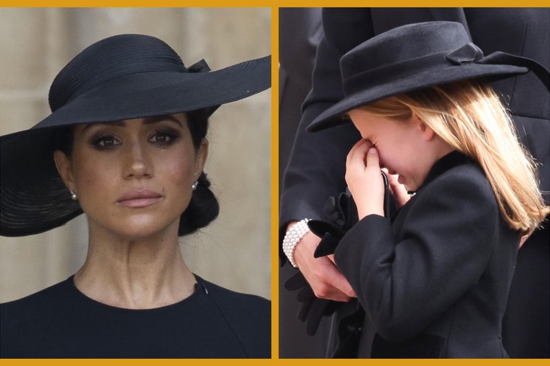 Solze na pogrebu kraljice Elizabete II: Meghan Markle in princesa Charlotte nista skrivali čustev (foto: Fotomontaža/Profimedia)