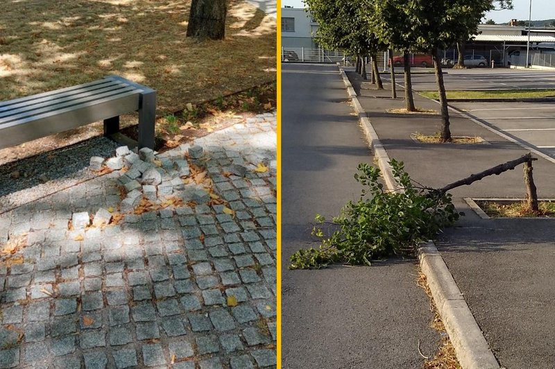 FOTO: Vandali so se znesli nad Sežano, prizanesli niso niti naravi (foto: Arhiv Občine Sežana/fotomontaža)