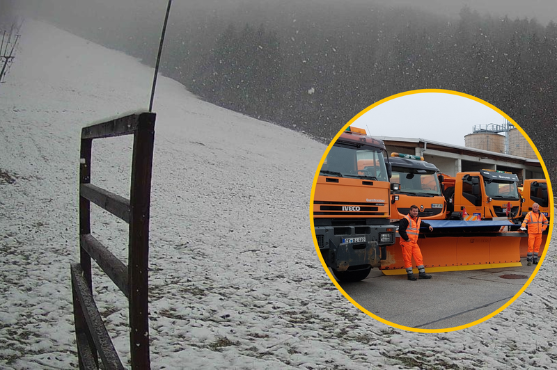 Sneženje že zajelo Slovenijo: preverite, kje lahko še pričakujete prve snežinke (foto: Facebook/Meteoinfo Slovenija/Twitter/Dars/fotomontaža)