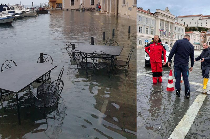 Ob slovenski obali še zmeraj vidne posledice poplav (FOTO) (foto: Facebook/Okolje Piran/Akvarij Piran/fotomontaža)