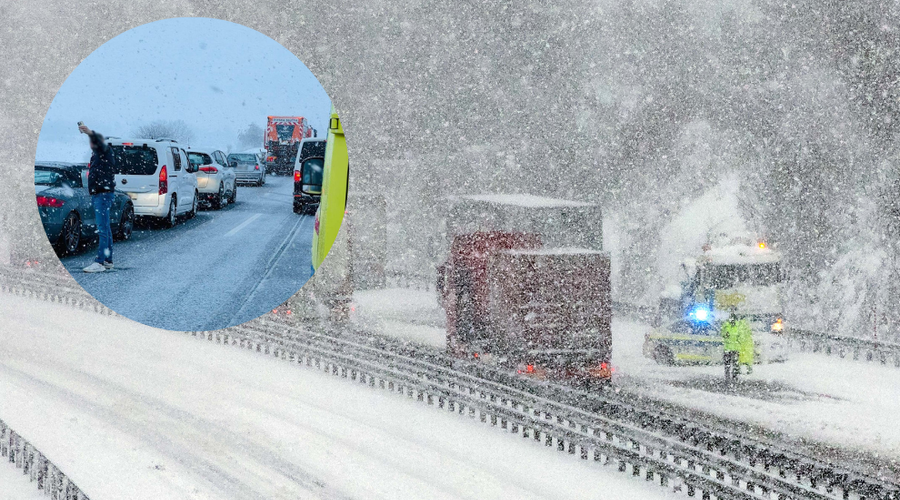 Na slovenskih avtocestah je vse mogoče: eden sredi ceste na sneg kar v natikačih, drugi fotografiral samega sebe (foto: BOBO/Facebook/InfoPot/fotomontaža)