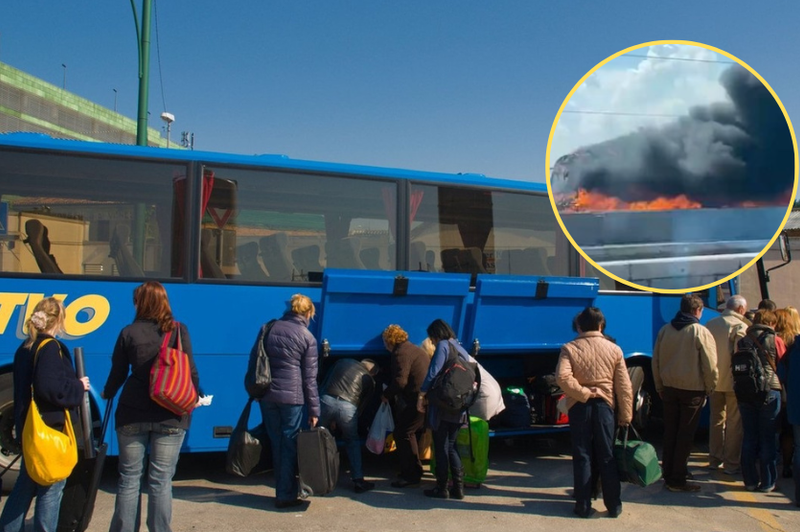 Dramatično dogajanje v Benetkah, zagorel avtobus s potniki z letališča Treviso (foto: Profimedia/Rainews/fotomontaža)