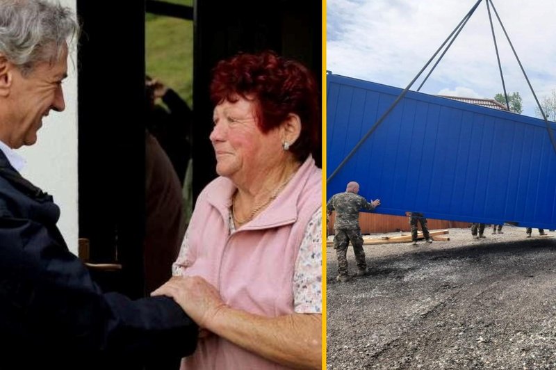 VIDEO: Robert Golob je starejši ženski, ki so jo evakuirali v bivalni zabojnik, dejal, naj si predstavlja, da je v hotelu (foto: STA/Facebook/Občina Šentilj)