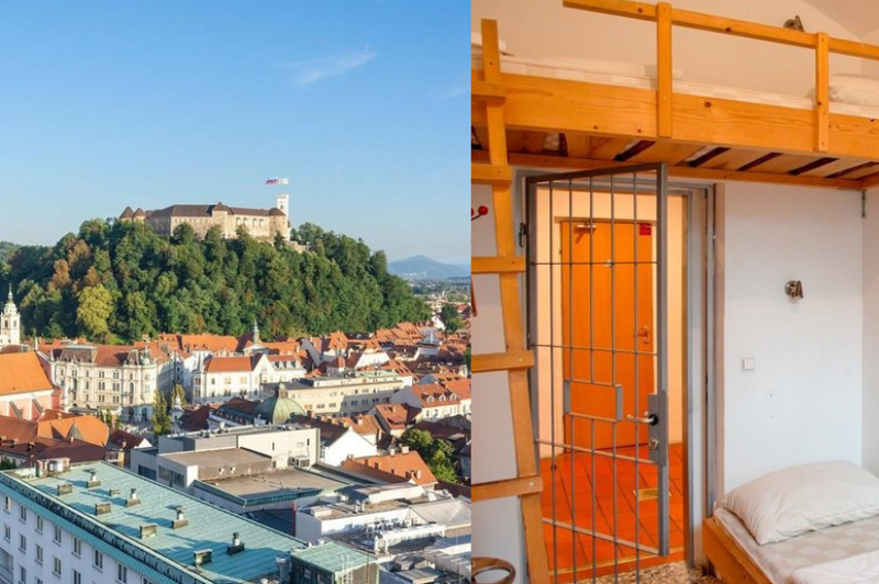 Ljubljanski hostel, kjer turisti plačujejo za spanje v zaporniški celici, pred posebnim mejnikom (foto: Profimedia/fotomontaža)