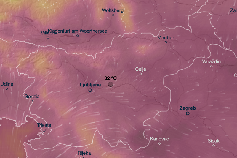 Animacija: Prvi letošnji vročinski val v Sloveniji, najbolj vroče bo na vzhodu (foto: Ventusky.com (posnetek zaslona))