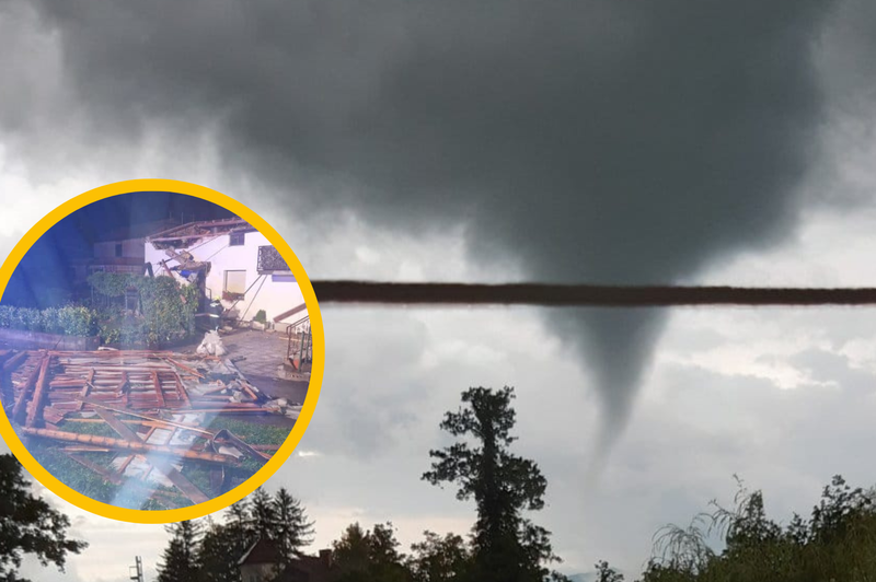 FOTO: Poglejte, kakšno škodo je povzročil tornado v Ilirski Bistrici (foto: Facebook/Neurje.si/Sonja Stranščak/Radio 94/fotomontaža)