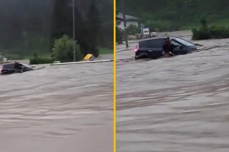 Grozljiv VIDEO – voznico zajela deroča voda na Koroškem: "Gospa je iz avtomobila kričala na pomoč, gasilci niso mogli do nje" (foto: Facebook/Koroška Čveka/Jasmin Bajrektarevič/posnetek zaslona)