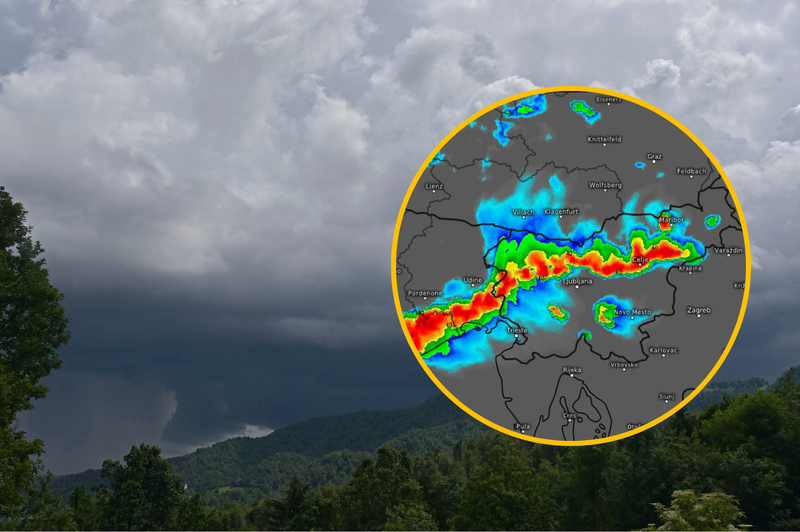 Kot da vseh težav še ni dovolj, popoldne prihajajo nove nevihte (obstaja nevarnost novih plazov in toče) (foto: Bobo/meteologix/fotomontaža)