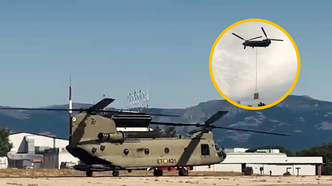 FOTO in VIDEO: Vau! Poglejte, kakšen helikopter so nam v pomoč pri poplavah poslali Španci (neverjetno, kako je zmogljiv)