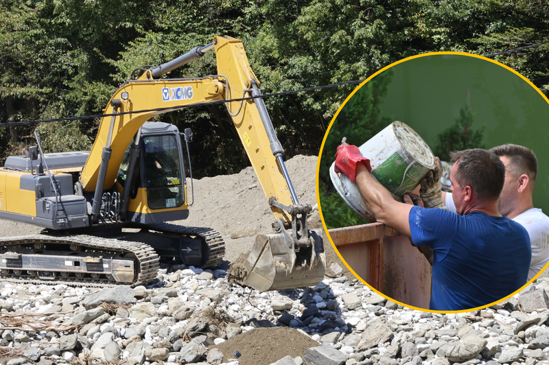 Pri odpravljanju posledic hudih poplav še vedno pomaga veliko tujcev: najbolj iskani so operaterji delovnih strojev (foto: Žiga Živulovič jr./Borut Živulovič/Bobo/fotomontaža)