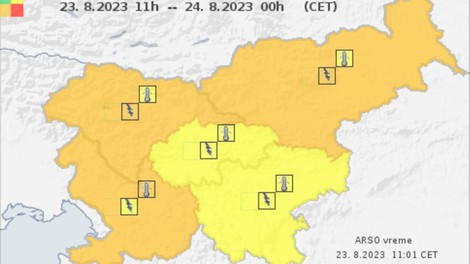 Izdano oranžno opozorilo: prihajajo močnejše nevihte z nalivi, sunki vetra, tudi točo