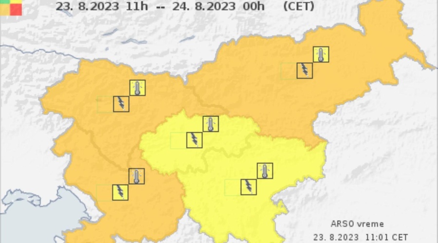 Izdano oranžno opozorilo: prihajajo močnejše nevihte z nalivi, sunki vetra, tudi točo (foto: Arso)