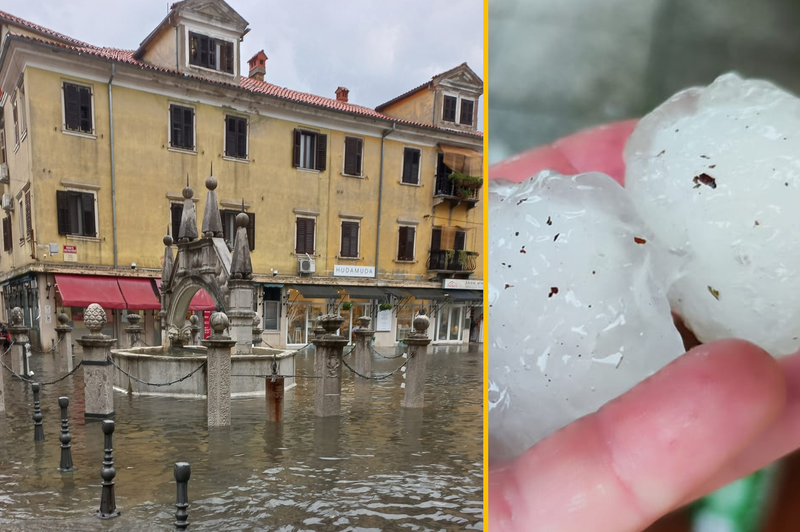 Iz več obalnih mest poročajo o poplavah, padla je debela toča: najmočnejši nalivi pa šele prihajajo (FOTO in VIDEO) (foto: Facebook/Ingrid Celestina/Neurje.si/Martin Vidmar/fotomontaža)