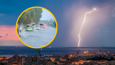 Silovito neurje v Trstu: podrta drevesa in poplavljene ceste (FOTO in VIDEO)