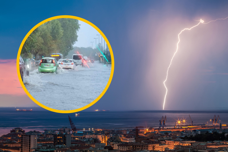 Silovito neurje v Trstu: podrta drevesa in poplavljene ceste (FOTO in VIDEO) (foto: Profimedia/Facebook/Neurje.si/Il Picollo/fotomontaža)