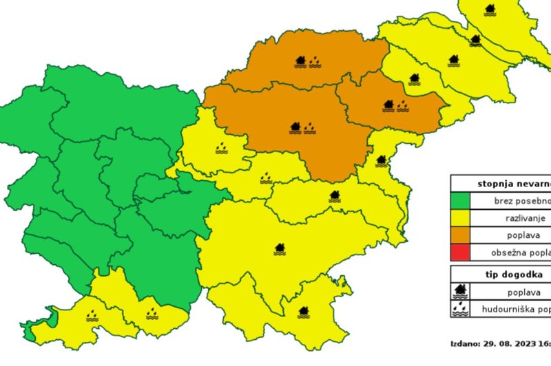 Za del države izdano oranžno opozorilo (možne so poplave) (foto: Arso)