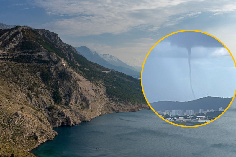 FOTO in VIDEO: Večje nevihte besnijo po Jadranu, v okolici Splita velika vodna tromba (foto: Profimedia/Twitter/TonciElez/fotomontaža)