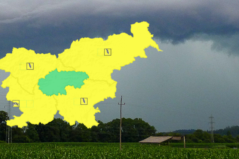 V nedeljo popoldne znova grozijo krajevne nevihte: Arso za dele Slovenije izdal rumeno opozorilo (foto: Žiga Živulovič jr./Bobo/Arso/fotomontaža)