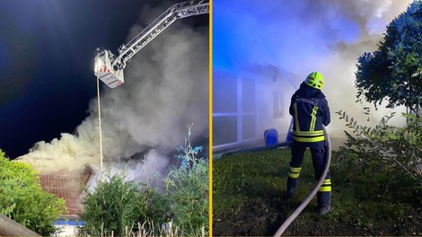 FOTO: Ogromen požar v Slovenj Gradcu gasilo 64 gasilcev, en se je huje poškodoval