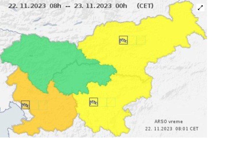 ARSO za ta del Slovenije izdal oranžno opozorilo. Kaj napovedujejo vremenoslovci? (foto: ARSO/posnetek zaslona)