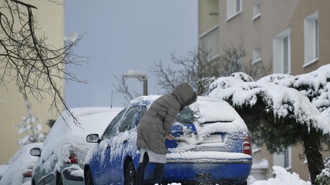 Zasneženi avtomobili na ulici