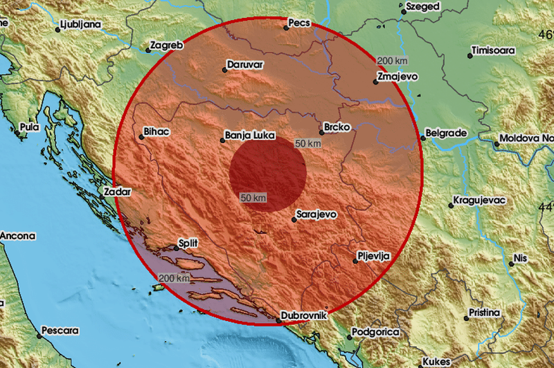 Močan potres v Bosni in Hercegovini, čutili so ga tudi v Sloveniji (foto: Twitter/LastQuake)