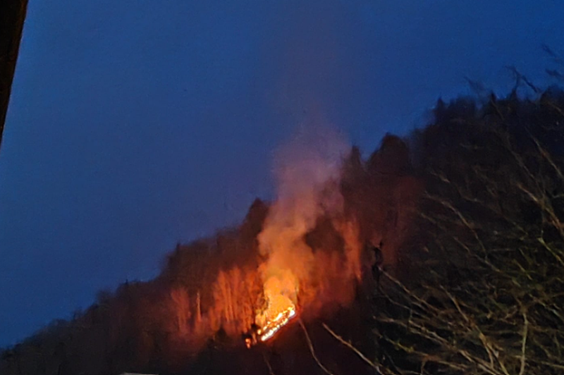 FOTO: V gozdu nad Jesenicami izbruhnil požar (na pomoč je priletel helikopter) (foto: Posnetek zaslona/Facebook profil Gasperin Sebastijan)