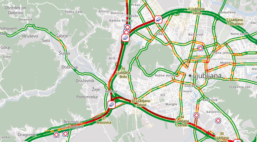 Kaj se dogaja? Kaos na ljubljanski obvoznici, zastoji in iz smeri Gorenjske in Dolenjske (še huje bo!) (foto: Promet.si)