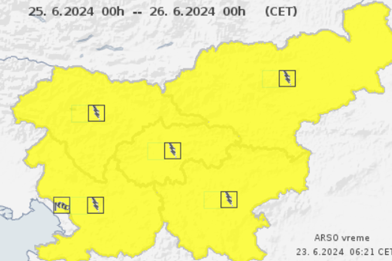 Pripravite se: za ponedeljek izdali oranžno opozorilo, za torek in sredo pa rumeno (foto: Arso/posnetek zaslona)