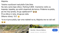 Objava Slovenke v Facebook skupini Ugodno po svetu.