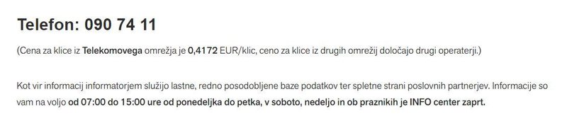 Številka INFO centra za podporo potnikom je plačljiva.