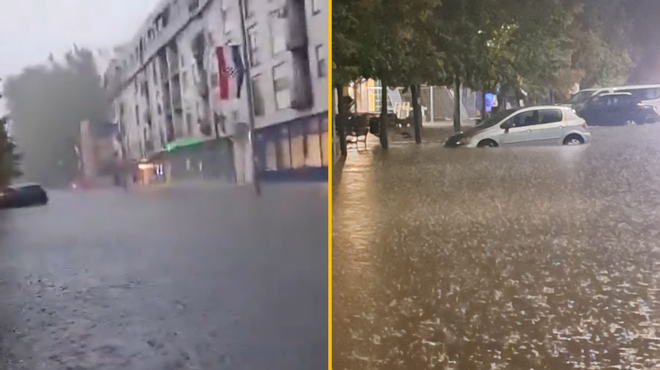 Apokaliptični prizori pri sosedih: ob nalivu poplavilo ulice, voda odnašala avtomobile (FOTO in VIDEO) (foto: Branka Bakšić Mitić/Facebook)