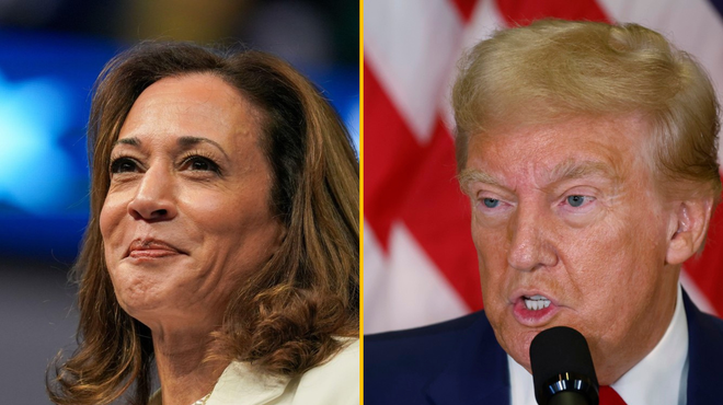 Odmevno soočenje: Donald Trump in Kamala Harris iz oči v oči (foto: profimedia/fotomontaža)