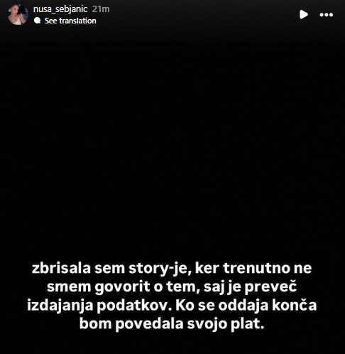 Instagram zgodba Nuše.