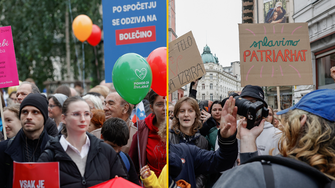 Shod in protishod v Ljubljani: udeleženci glasno izražali medsebojno nestrinjanje glede perečega vprašanja (foto: Borut Živulović/Bobo)