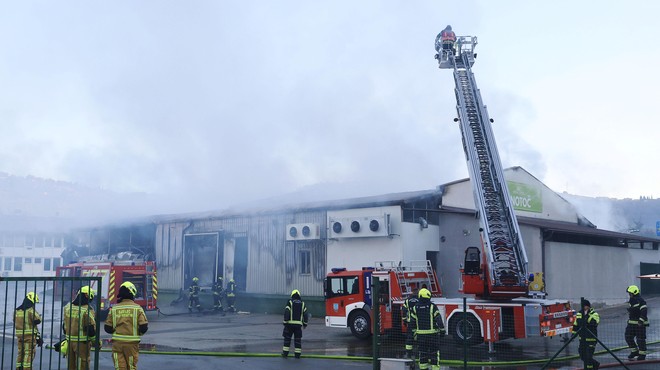 Ognjeni zublji zajeli kmetijsko zadrugo v Luciji, gost dim prekril okolico (FOTO) (foto: FA BOBO)