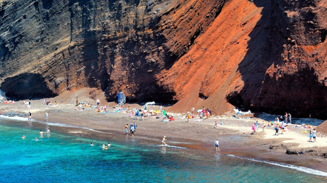 Grčija Santorini rdeča plaža potres